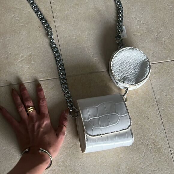 Tiny Light Blue Leather Crossbody Purse - 2 Small Attachments - NEW - Picture 3 of 5